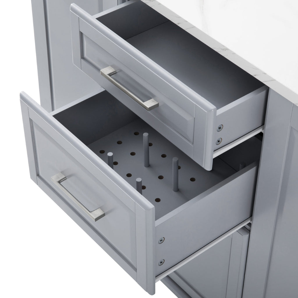 K&K Kitchen Island with Tilt Trash Can Cabinet - Grey+Blue or White