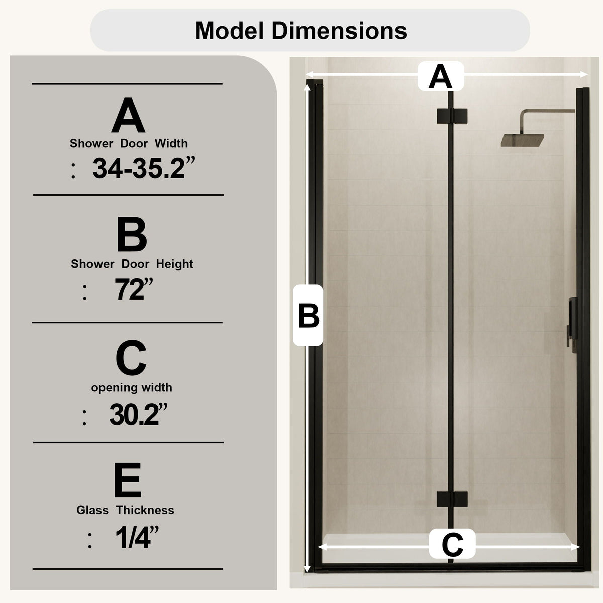 Semi Frameless Bifold Pivot Shower Door, Reversible Installation