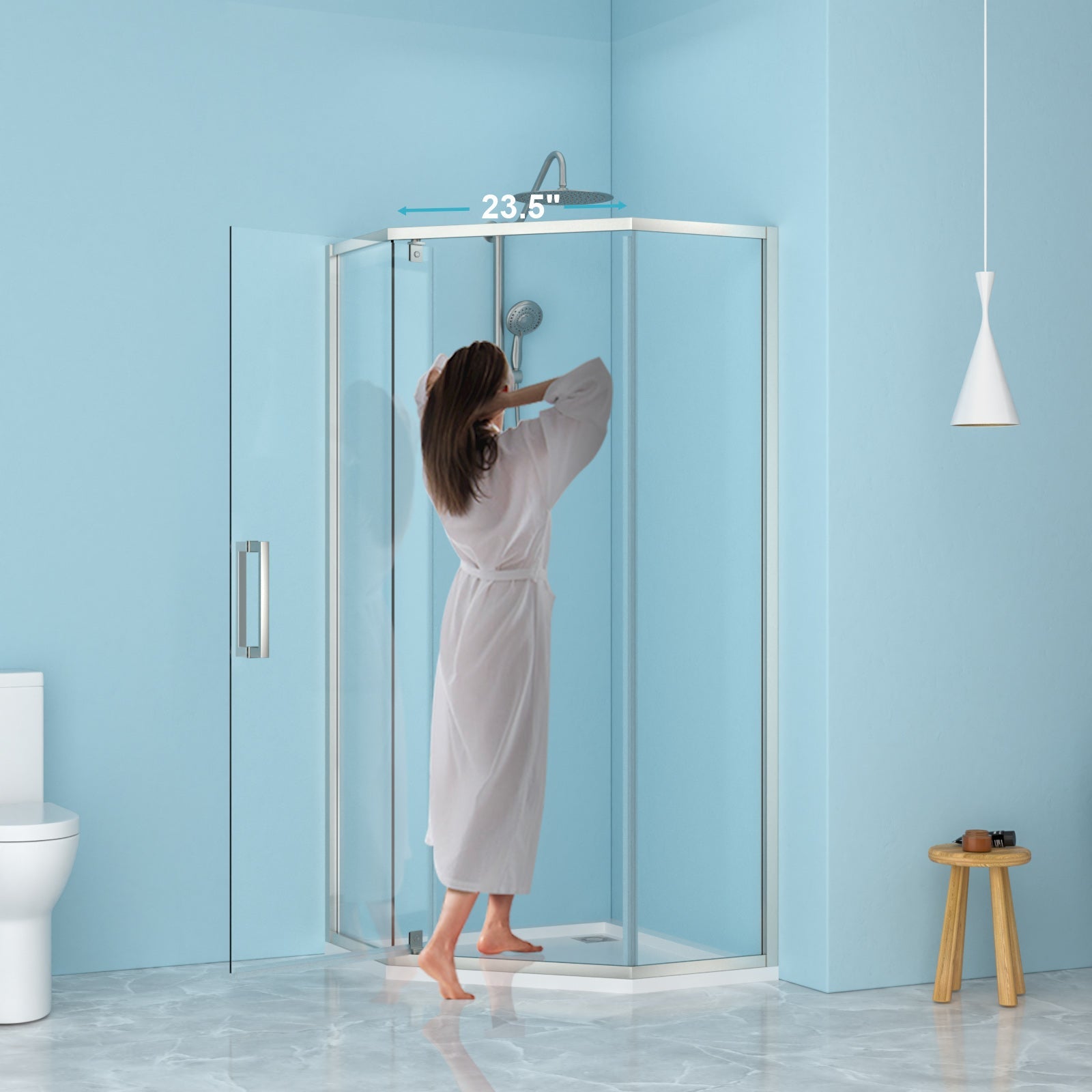 Shower Door 34-1/8" x 72" Semi-Frameless Neo-Angle Hinged Shower Enclosure