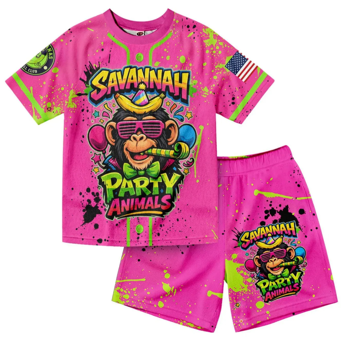 Retro Banana Dabbing American Flag Jersey Outfit – Toddler Quick-Dry Mesh Set, Patriotic 4th of July Kids Uniform