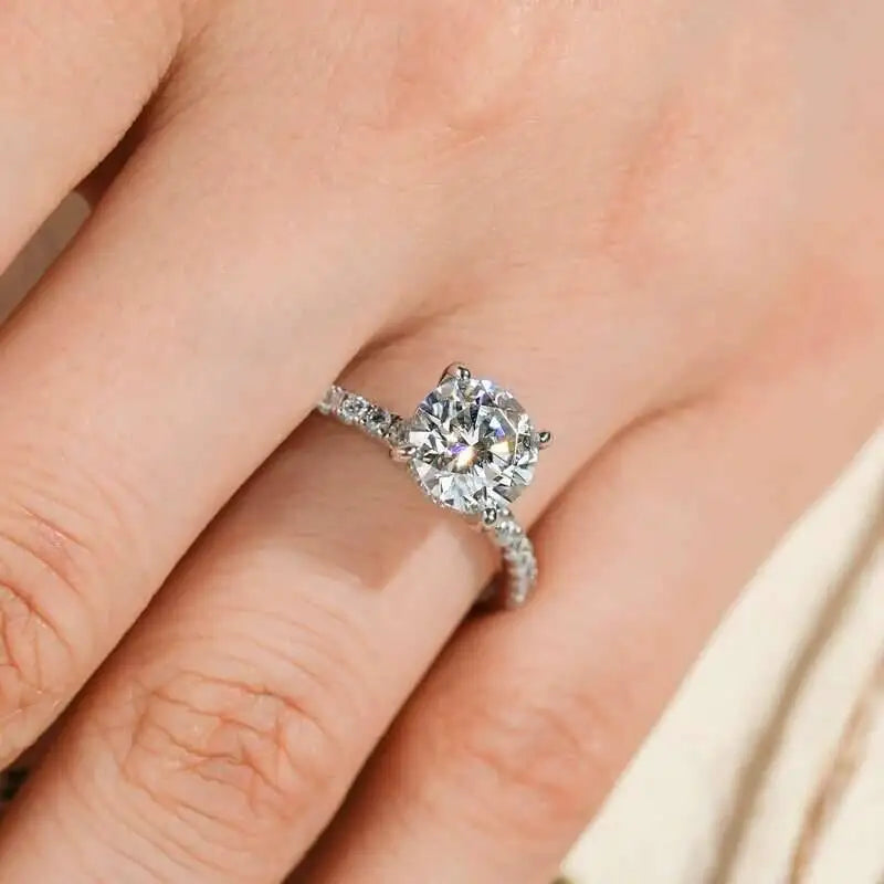 Moissanite Halo Necklace & Earrings with Solitaire Ring Set