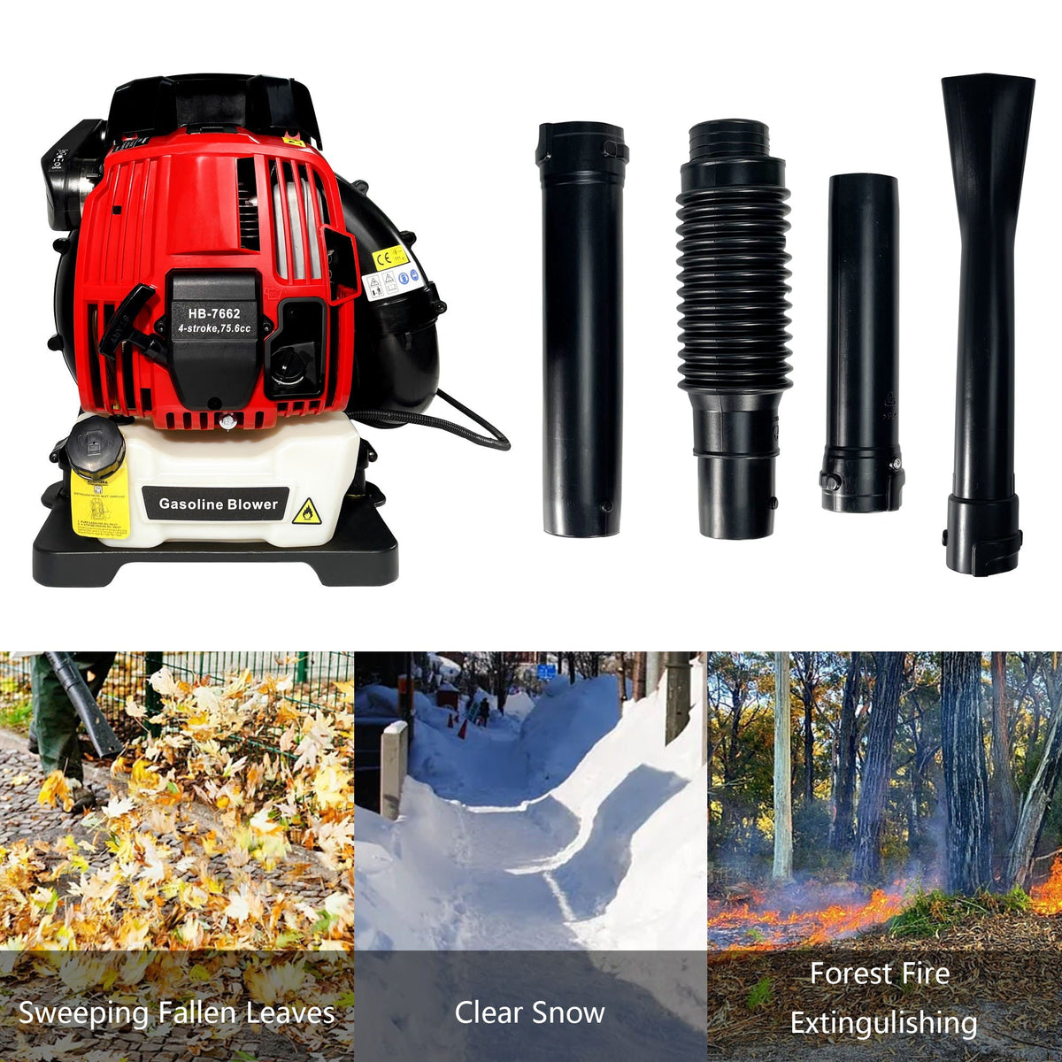 Backpack Gas Leaf Blower with 76Cc Engine – Red