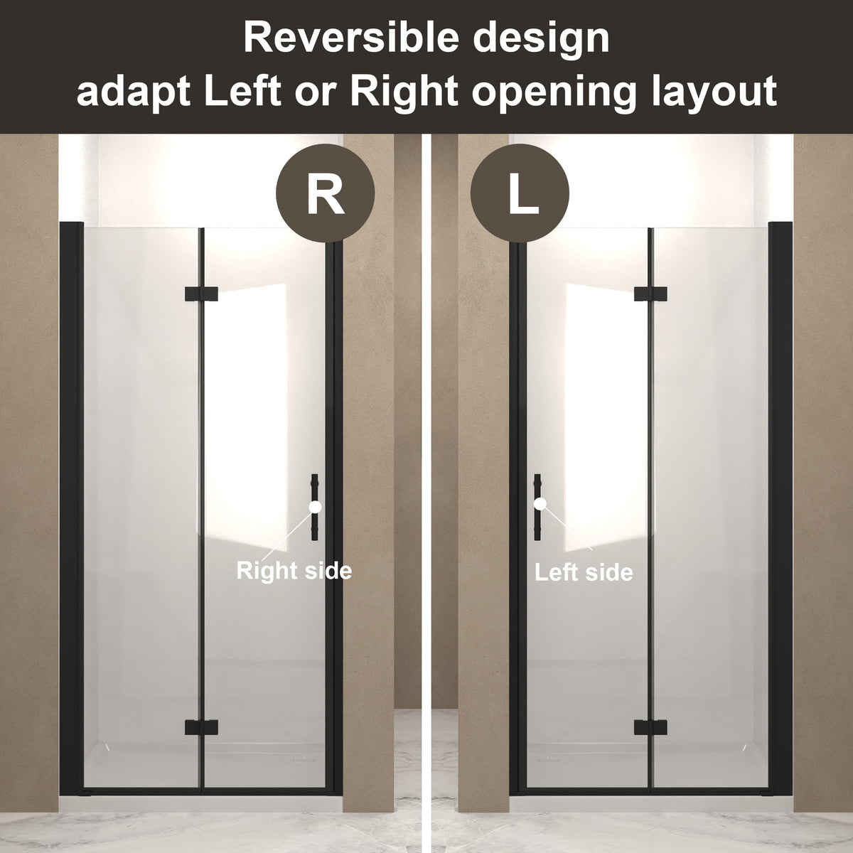 36"x72" Bifold Shower Door, 1/4" Tempered Glass, Matte