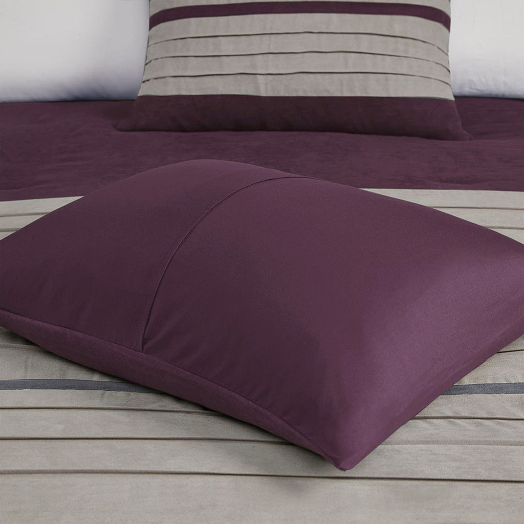 7 Pc Pieced Faux Suede Comforter Set Purple Cal King