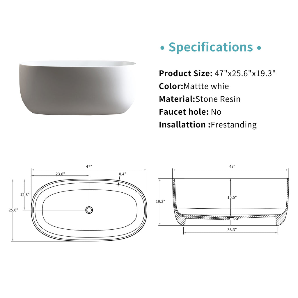 LILYA 47'' Independent Solid Surface Resin Stone Bathtub