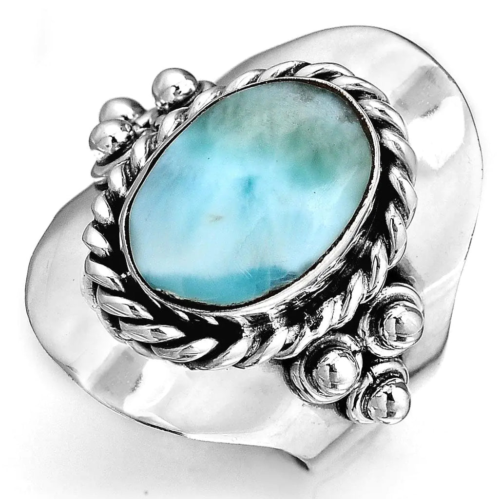 Boho-Magic Sterling Silver Larimar Ring - Size 7