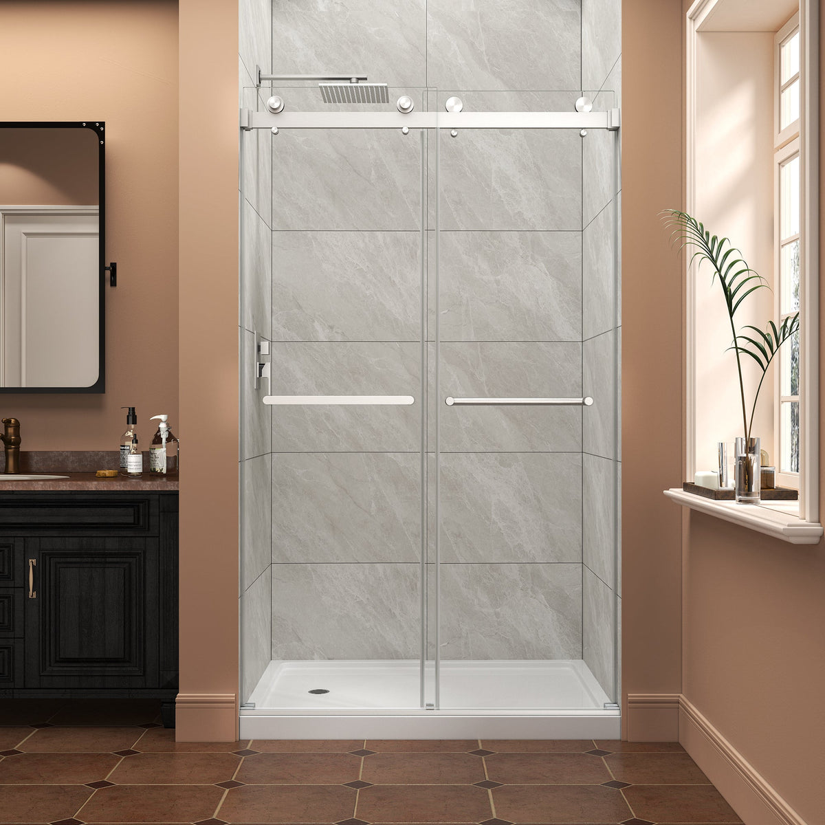 Brushed Nickel Double Bypass Sliding Shower Door