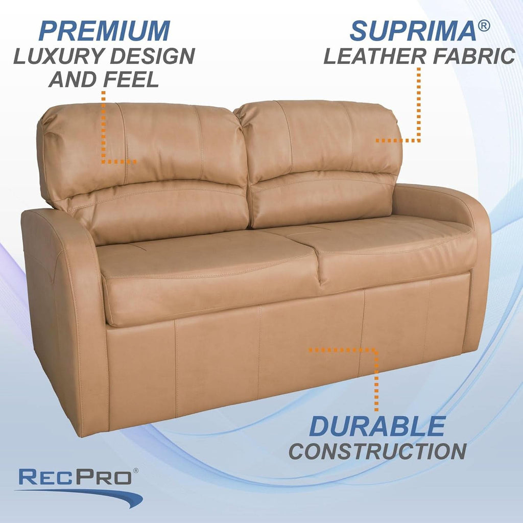 65 Inch Jack Knife RV Sleeper Sofa Toffee Leather PUPro Plus