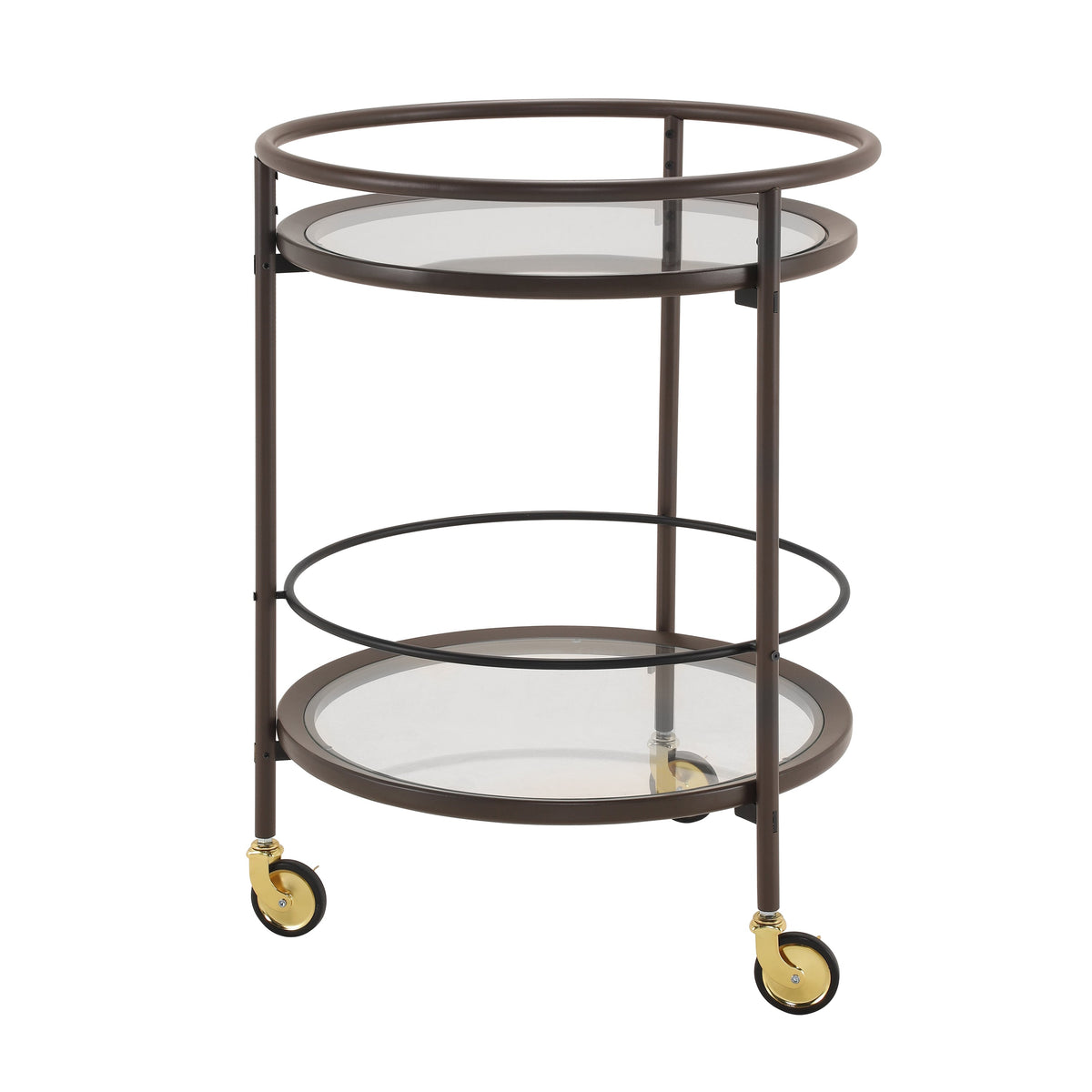 Modern Coffee Kitchen Cart with Tempered Glass Shelves - Coffee Brown