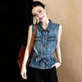 Elegant Washed-and-Faded White Sleeveless Denim Vest