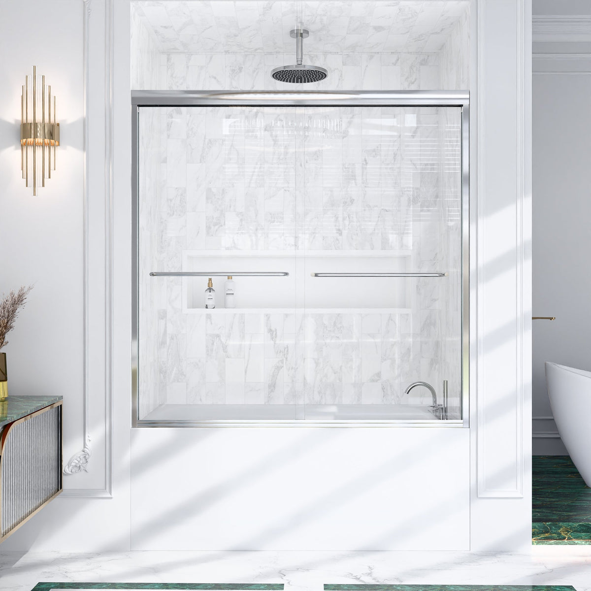 56"-60"W*60" H Semi-Frameless Double Sliding Shower Door