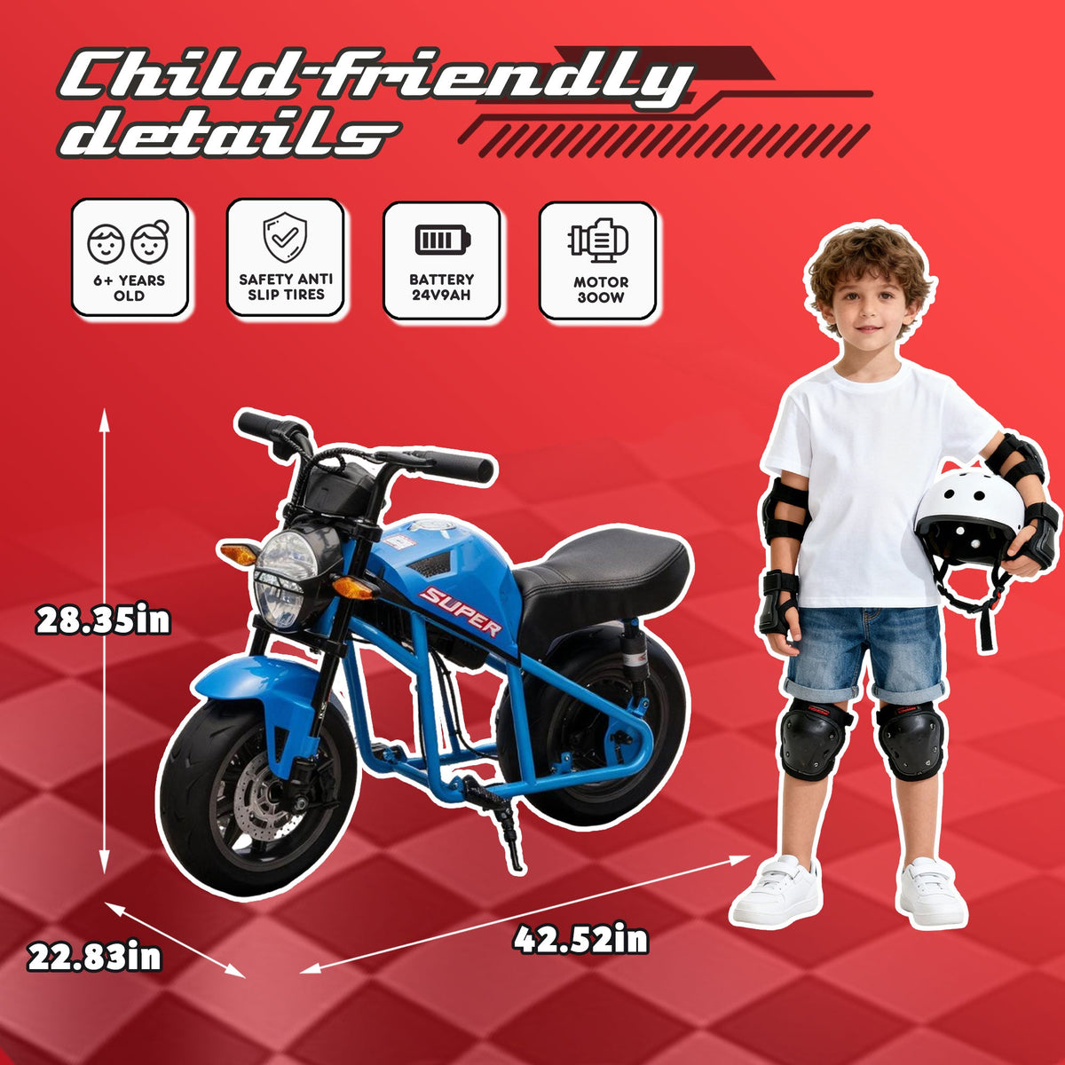24V300W Kids Ride On XL Electric Toy Motorcycle