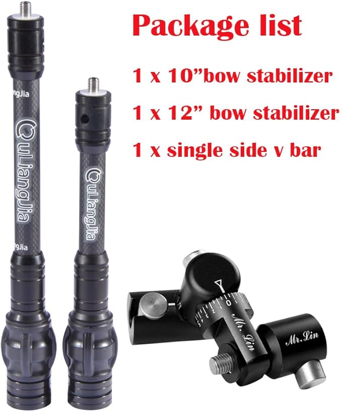 SHARROW Archery Bow Stabilizer Kit Carbon Fiber Stabilizer Dampen Weight Single Side V-bar Quick Disconnect for Compound Bow