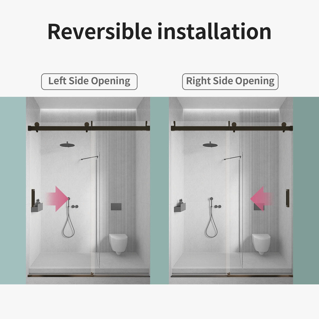Frameless Sliding Shower Door With Soft- Close, 3 / 8" Tempered Glass