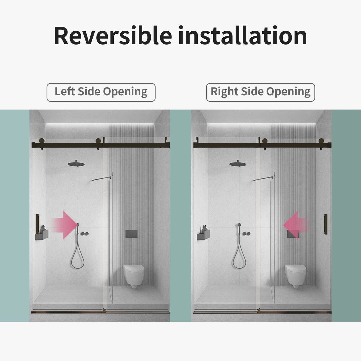 Frameless Sliding Shower Door With Soft- Close, 3 / 8" Tempered Glass