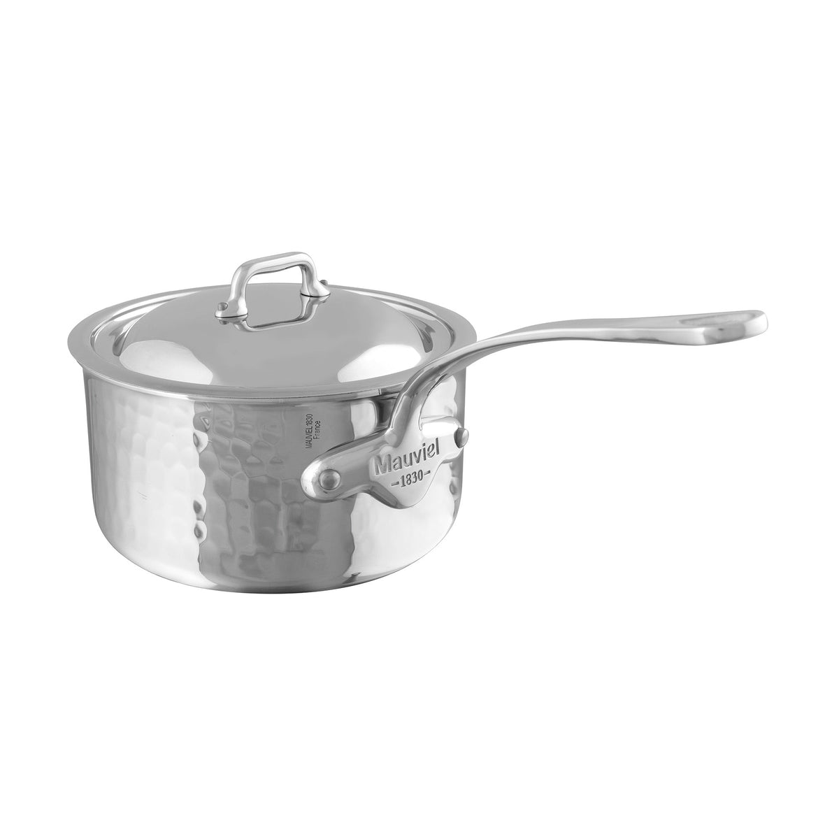 Mauviel 1830 M'ELITE Hammered 5-Ply Sauce Pan With Curved Lid, Cast Stainless Steel Handles