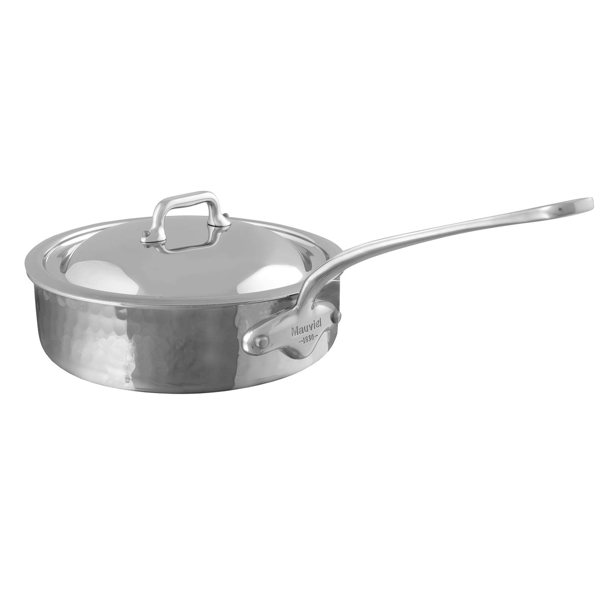 Mauviel 1830 M'ELITE Hammered 5-Ply Saute Pan With Curved Lid, Cast Stainless Steel Handle, 3.2-Qt