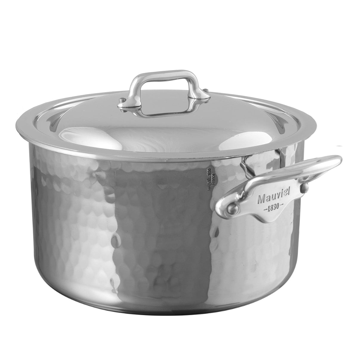 Mauviel 1830 M'ELITE Hammered 5-Ply Stewpan With Curved Lid, Cast Stainless Steel Handles