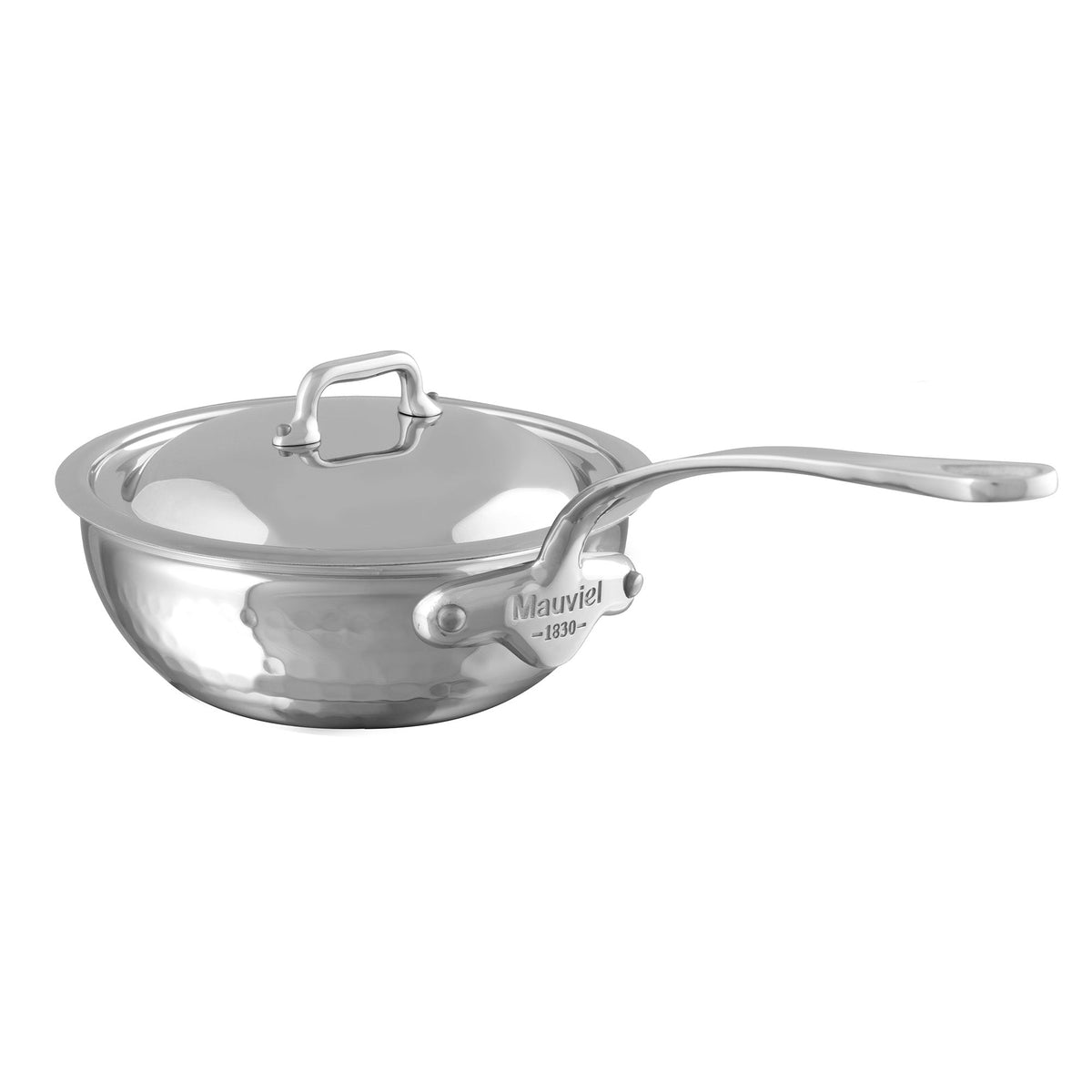 Mauviel 1830 M'ELITE Hammered 5-Ply Chef Pan With Curved Lid, Cast Stainless Steel Handle
