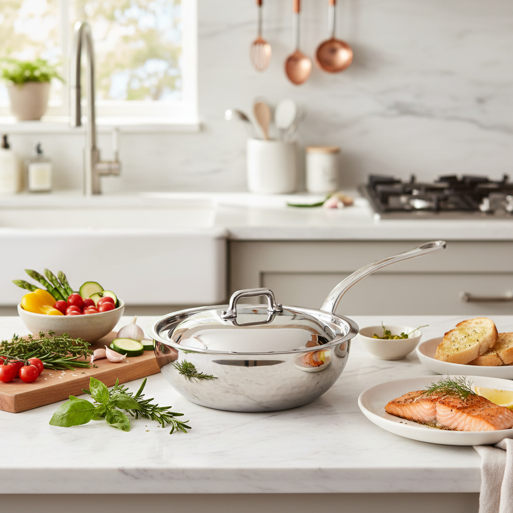 Mauviel 1830 M'ELITE Hammered 5-Ply Chef Pan With Curved Lid, Cast Stainless Steel Handle