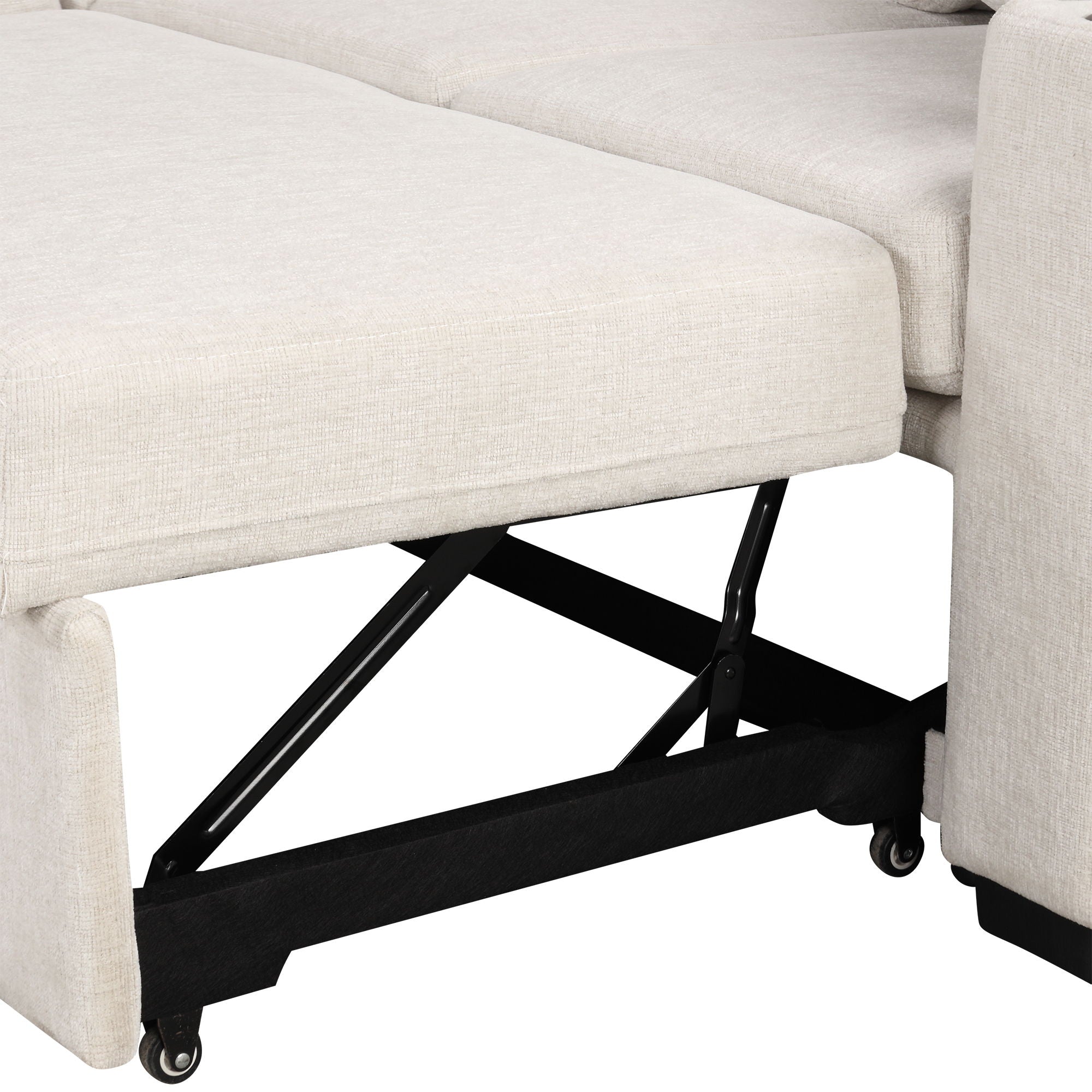 Modern U-Shaped Sectional Sofa Convertible Pull-Out Sofa Bed With USB Ports And Cup Holders