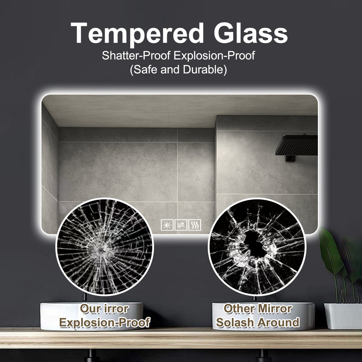 48"x24" LED Bathroom Mirror with One-Touch Demist Function