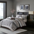 7 Piece Jacquard Comforter Set Grey/Taupe Cal King