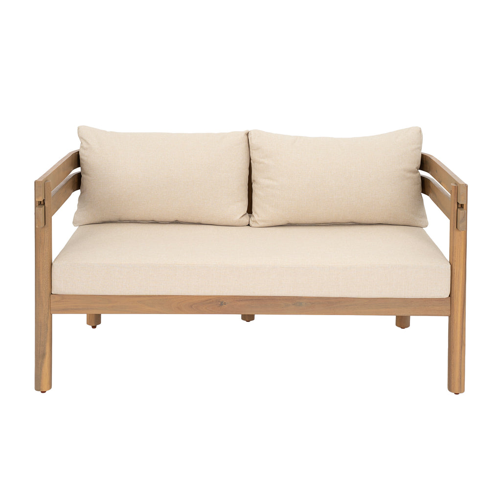 2-Piece Outdoor Acacia Wood Patio Loveseat Conversation Set