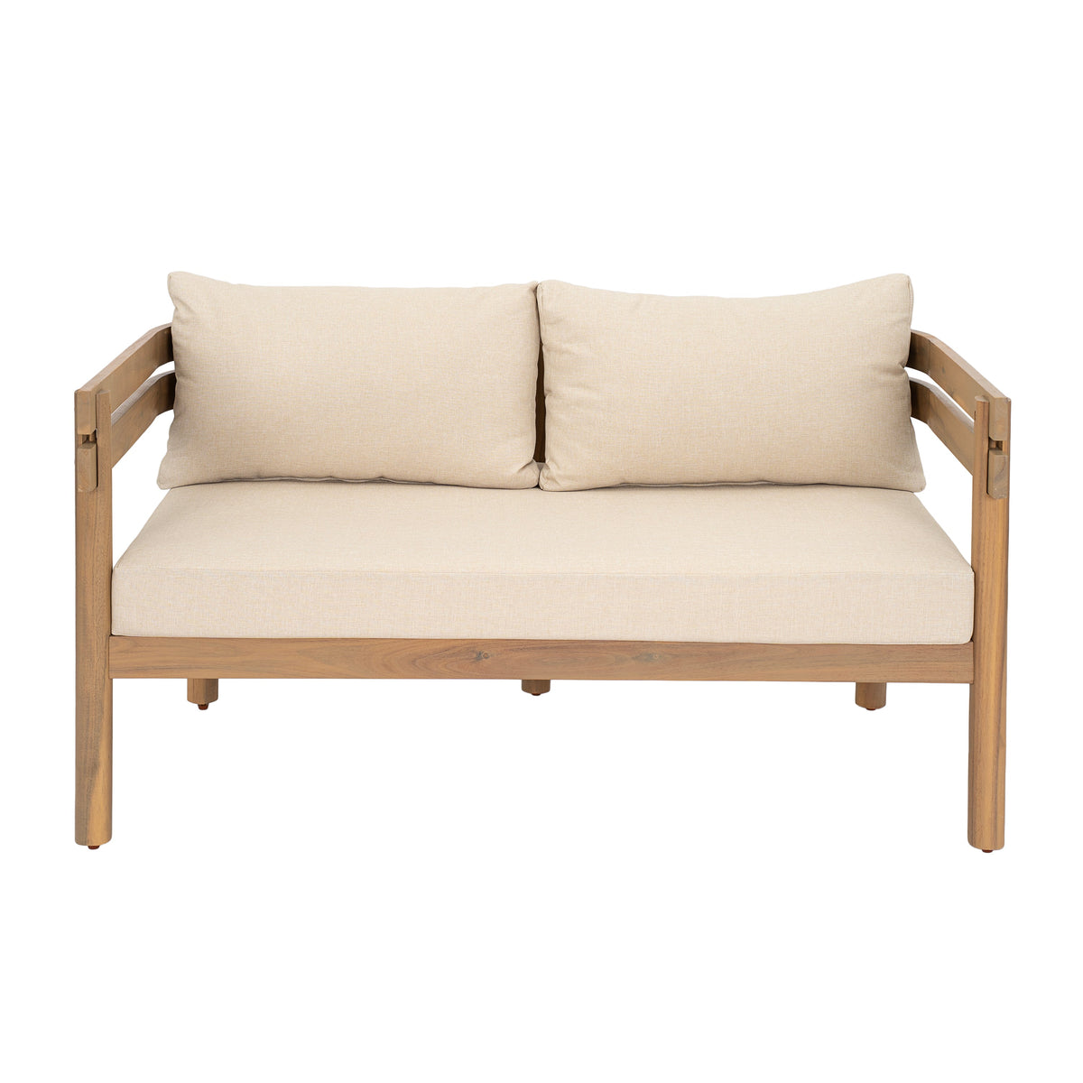 2-Piece Outdoor Acacia Wood Patio Loveseat Conversation Set