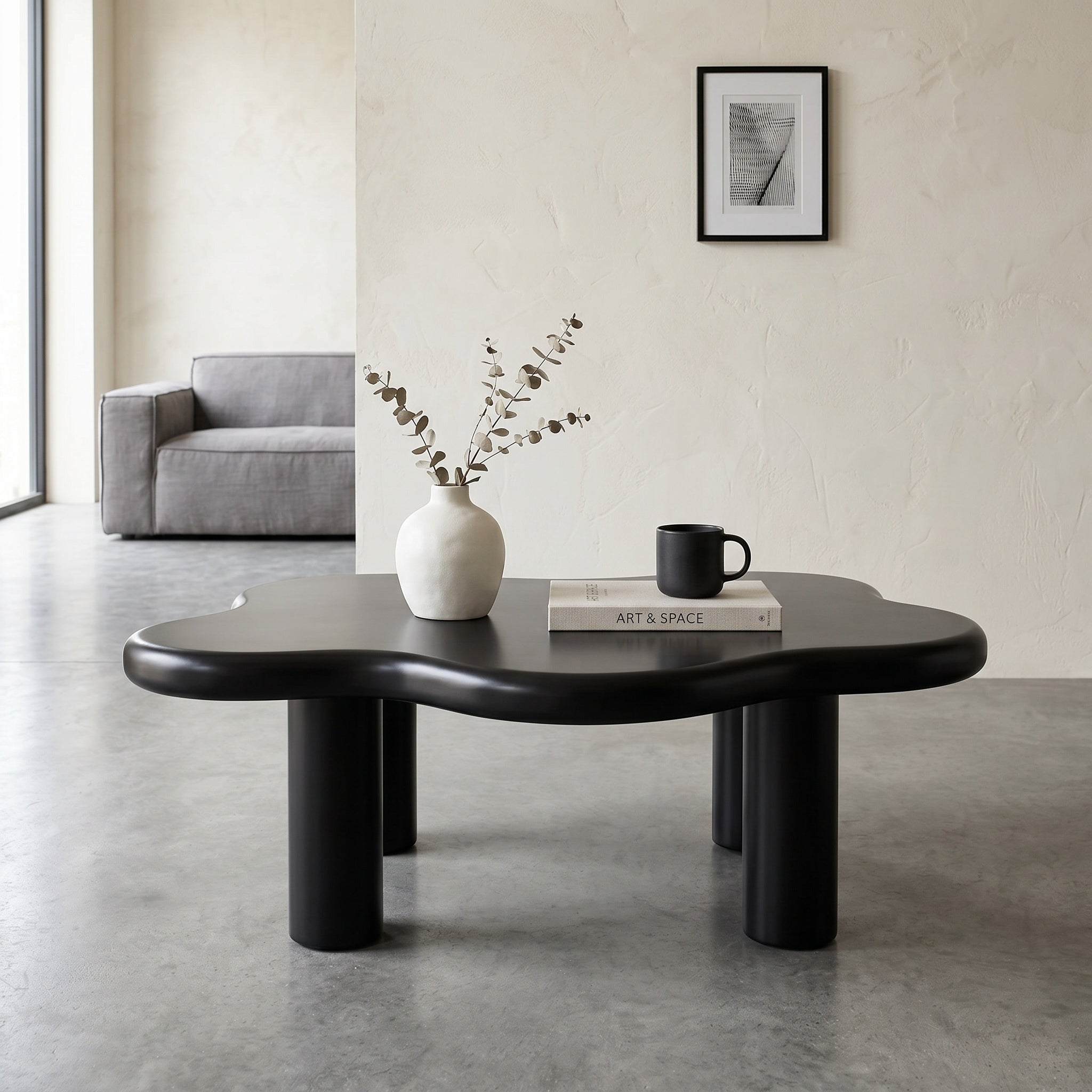 40'' Wood Cloud Coffee Table with 4 Round Legs