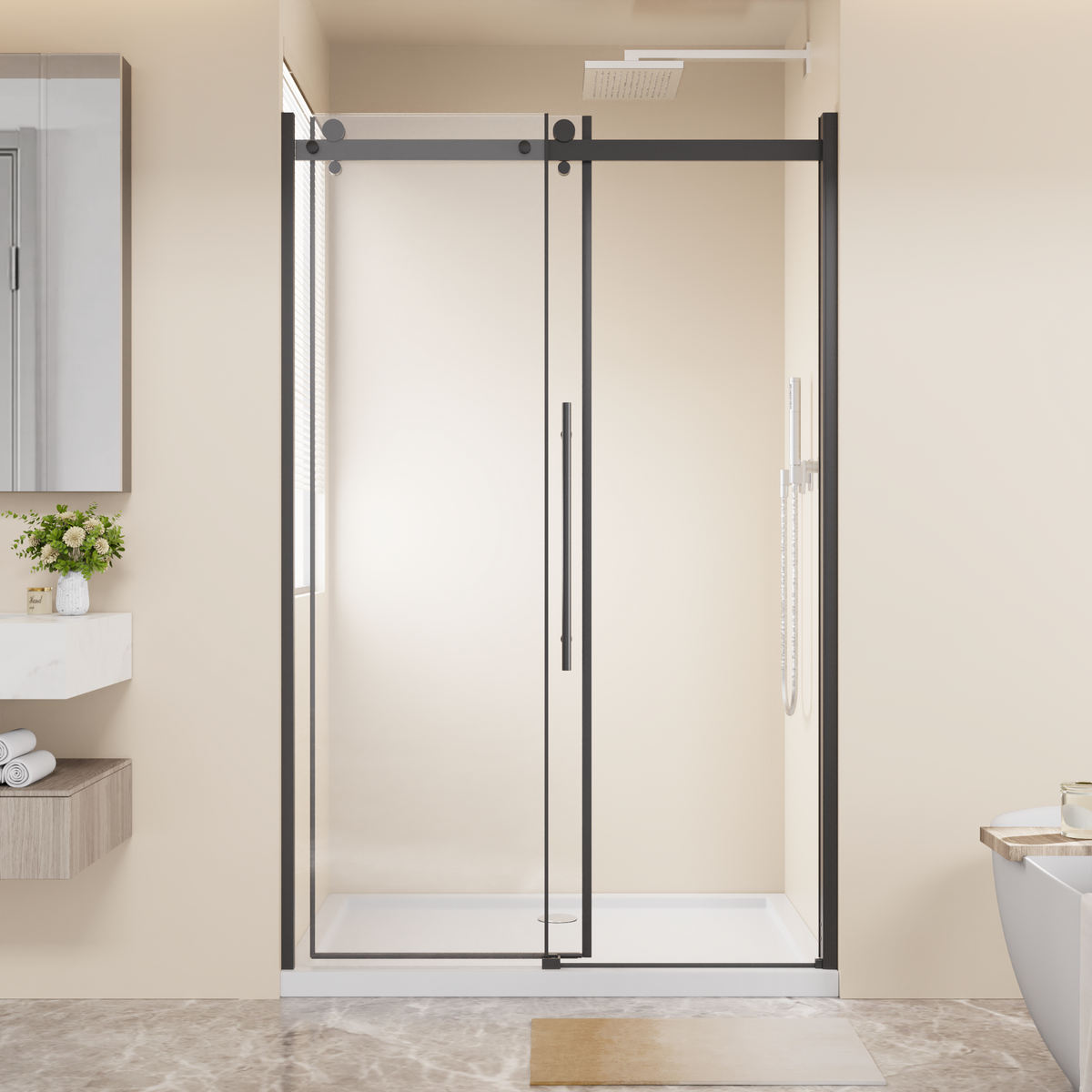 Frameless Shower Door with Zinc Roller Rail System