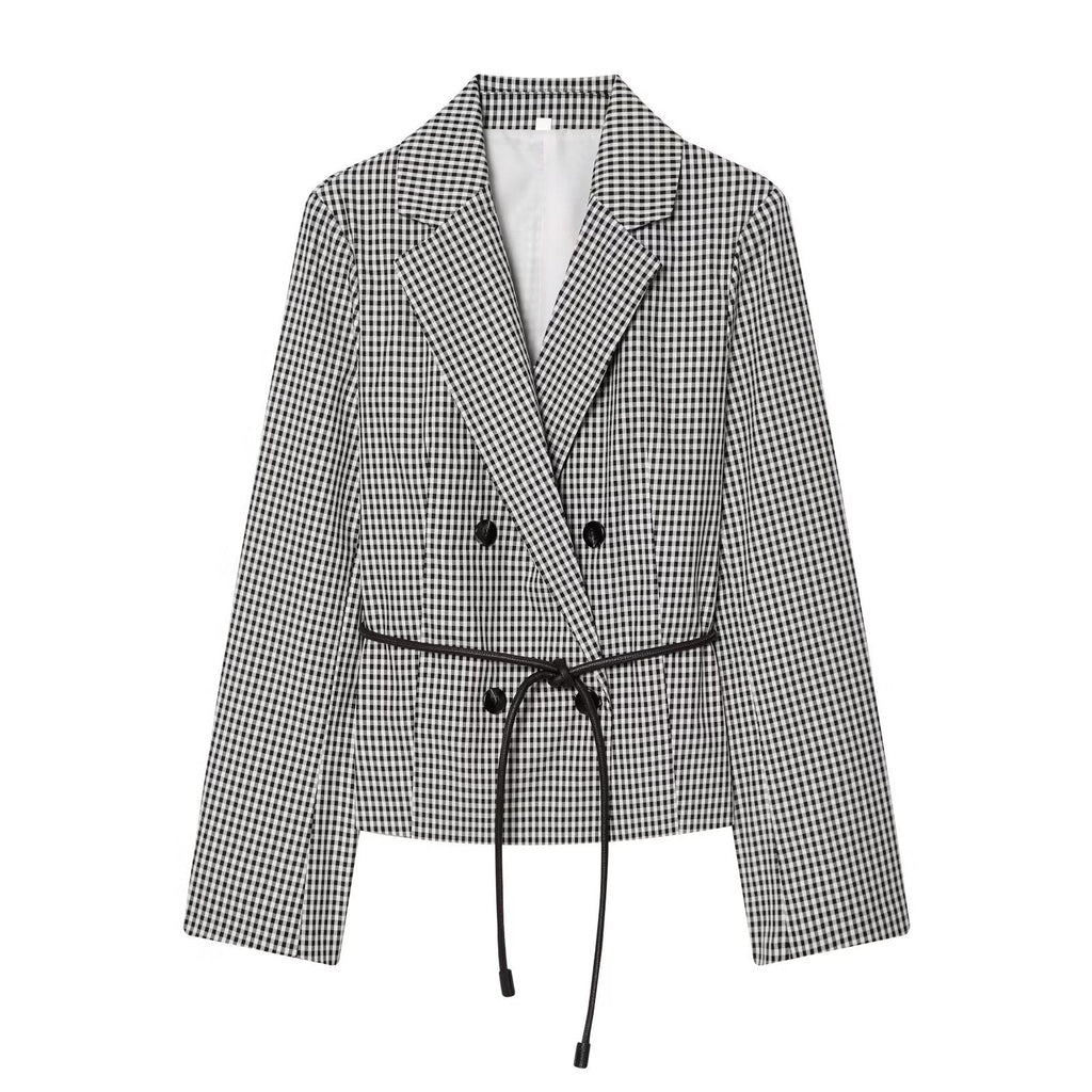 Women's Jacket Black White Gingham Belted Blazer BYMANYC ® New York SOHO TIE-BELT CHECKED BLAZER - New Collection