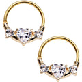 Gold IP Clear Heart Nipple Clicker Set Created with Crystals