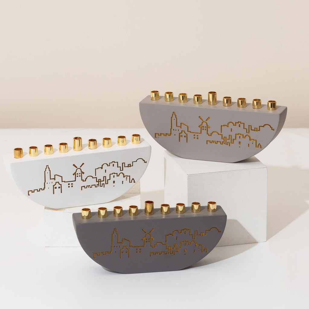 Decorative Hanukkah Menorah – Jerusalem Outline L Series