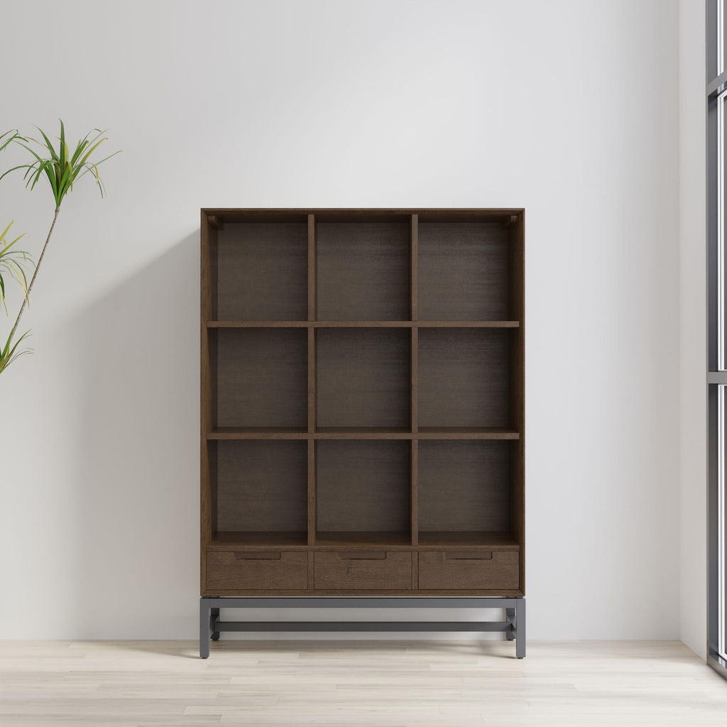 Walnut Brown Cube Organizer Bookcase with Drawers - 9 Cubes