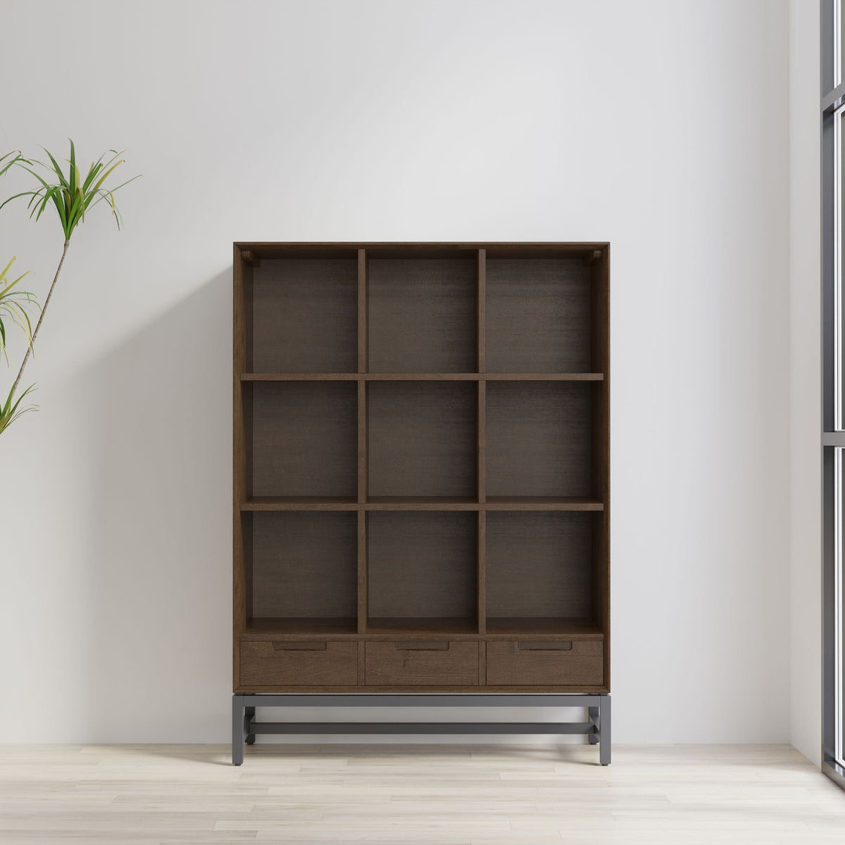 Walnut Brown Cube Organizer Bookcase with Drawers - 9 Cubes