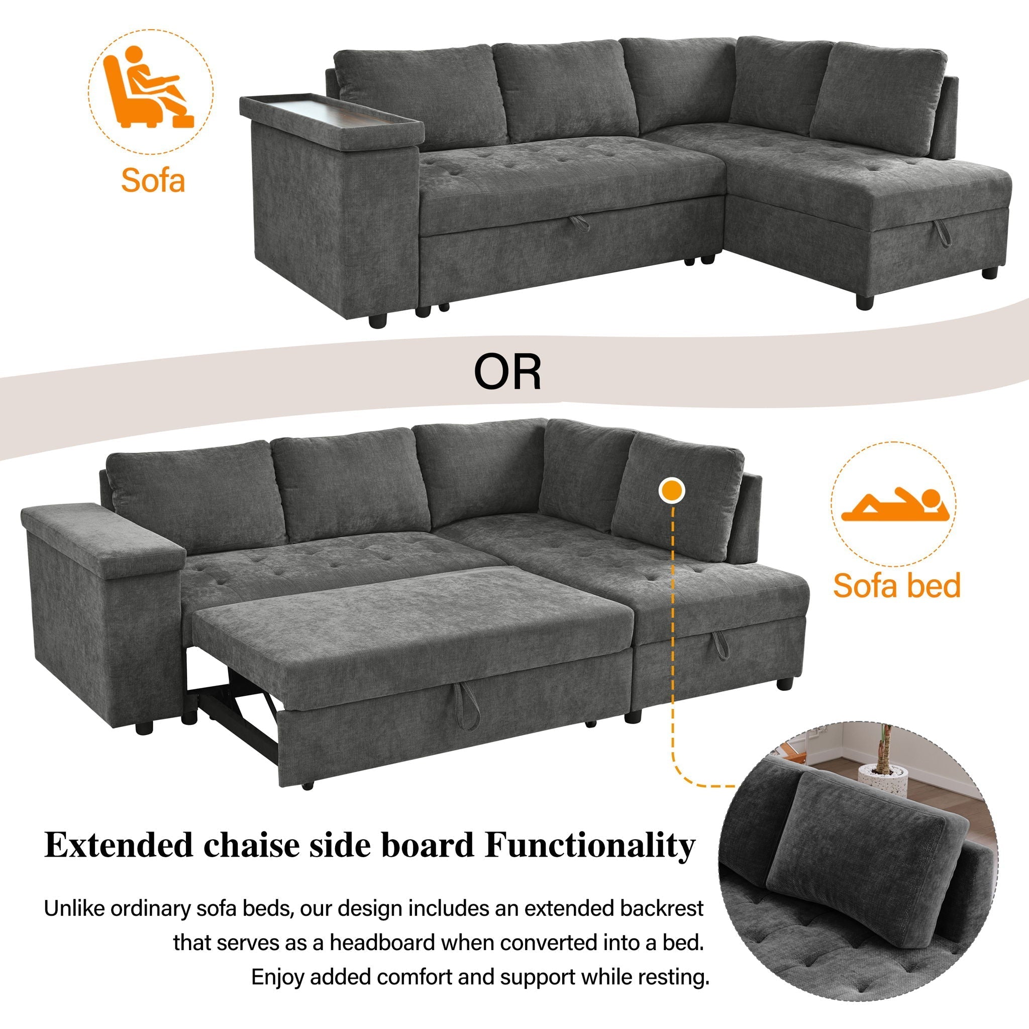L Shaped Couch With Pull Out Bed And Storage Sectional Sleeper Sofa