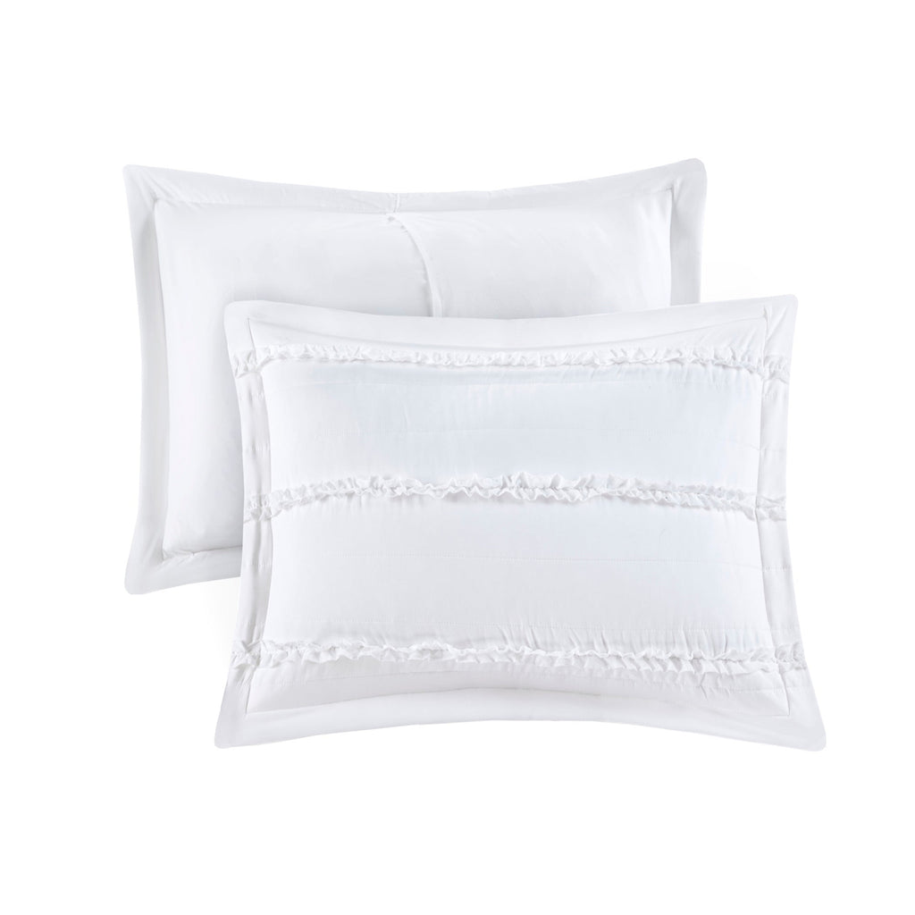 5 Piece Microfiber Ruffled Comforter Set - White California King