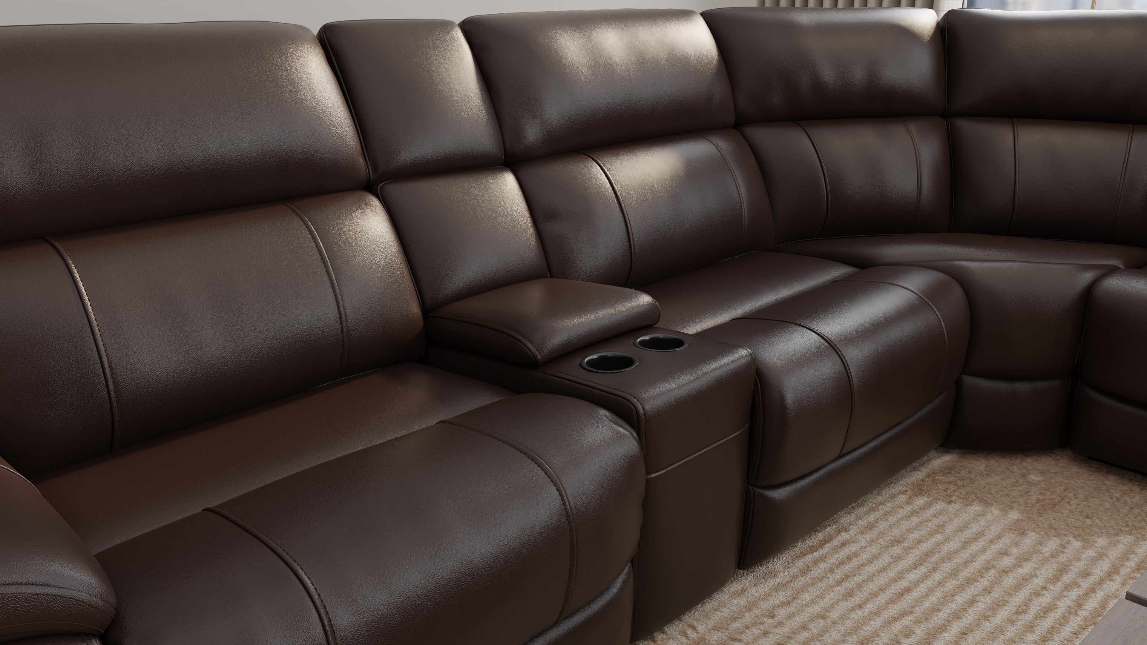 6-Piece Leather Power Sectional in Brazil Tobacco
