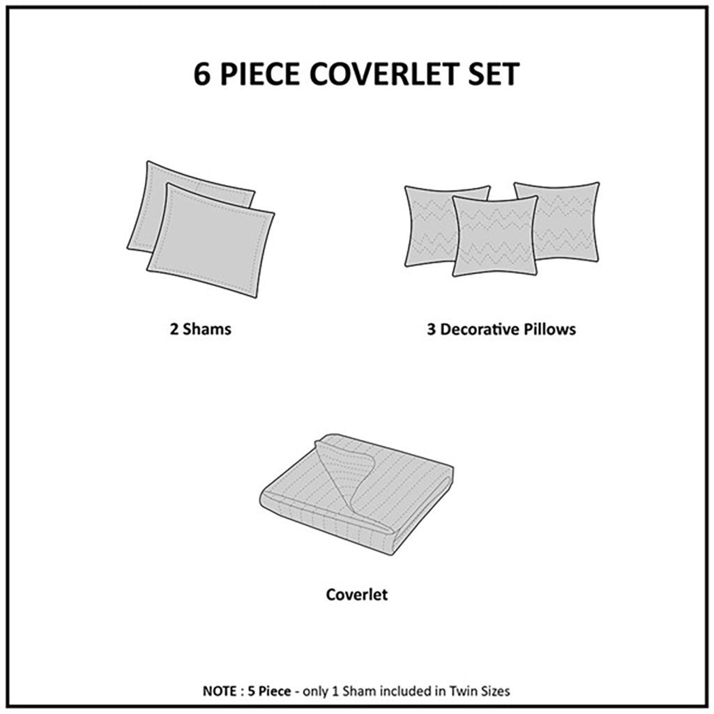 6 Piece Cotton Sateen Quilt Set with Throw Pillows Aqua King/Cal King
