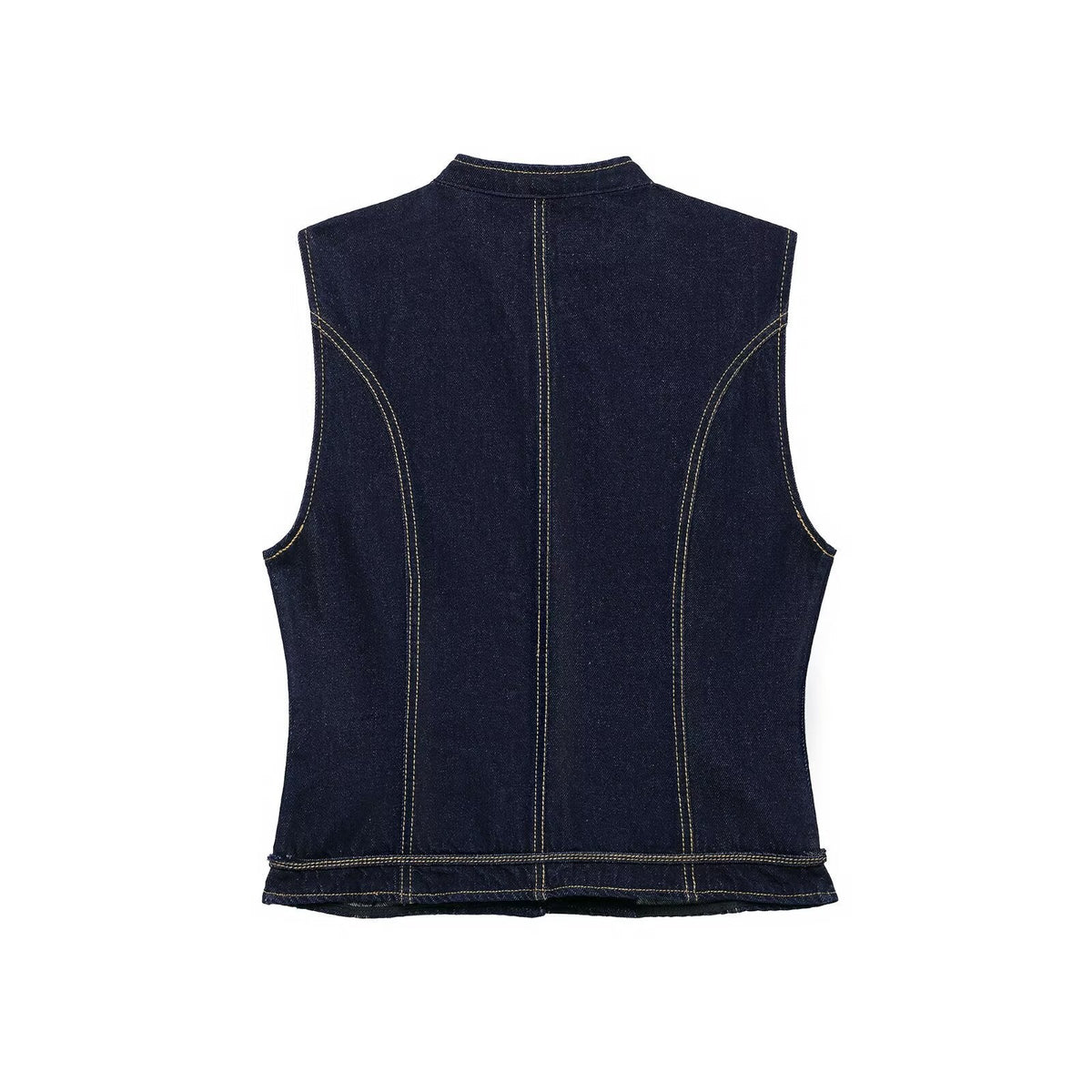 Denim Vest With Knot-detail Topstitching