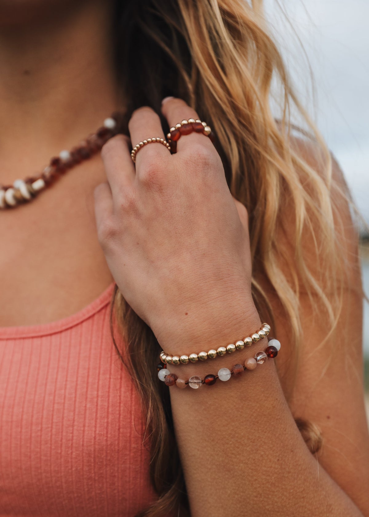 Baltic Sea Amber || Sunstone  + Moonstone || Natural Gemstone Necklace