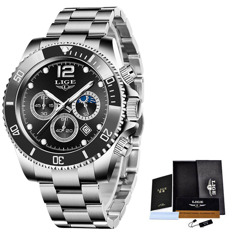 Multifunctional Mens Business Watch Luxury Military Quartz Stainless Steel Round Analog Wrist Watch For Men
