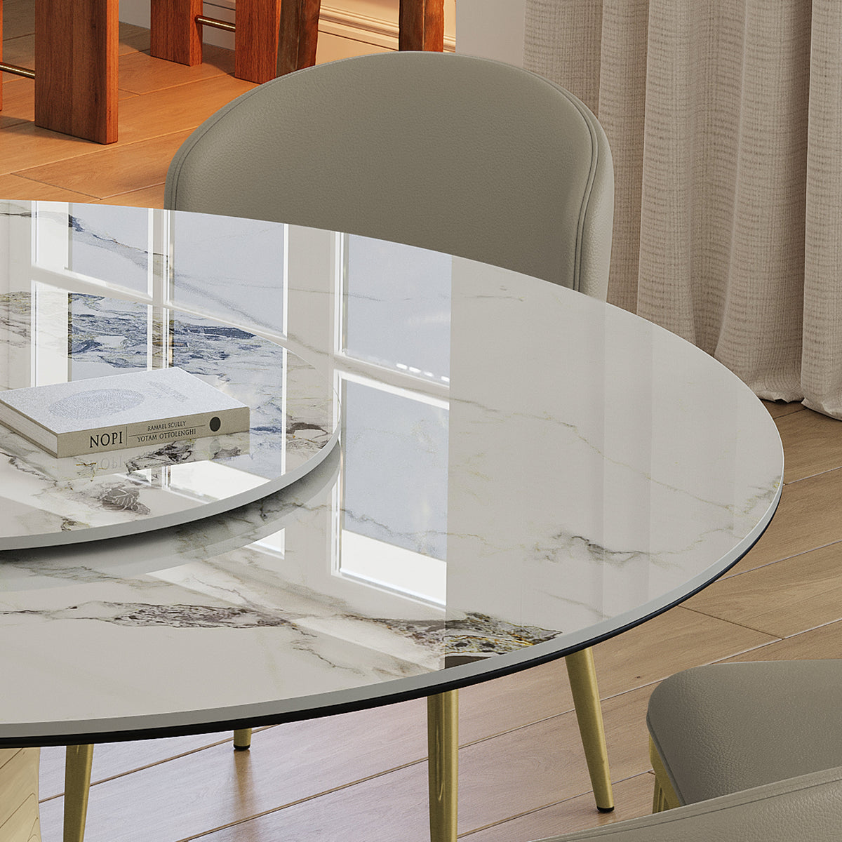 59" Round Sintered Stone Dining Table Set