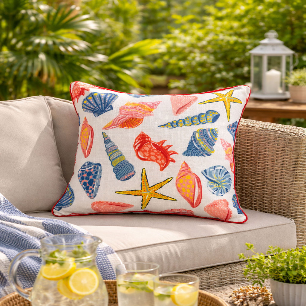 Square Coral Outdoor Pillows with Weather-Resistant Polyester - Multi