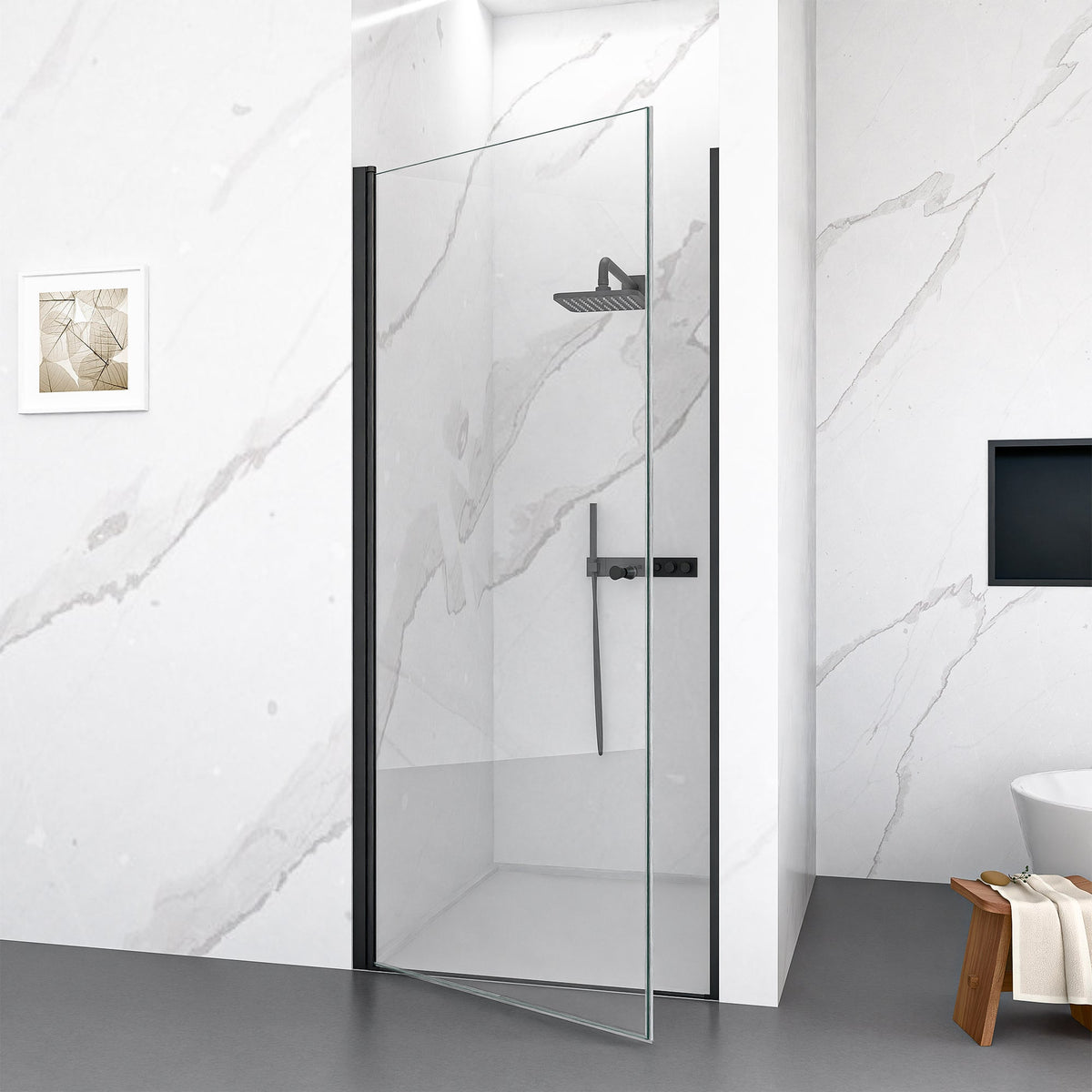 32"W x 72"H Frameless Circular Pivot Shower Door in Matte