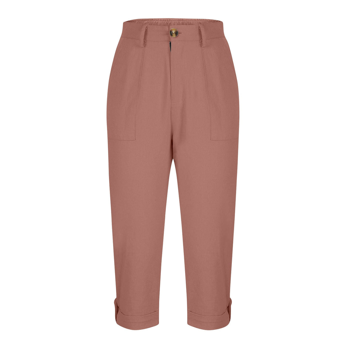 Cross-border Women's Solid Color Workwear Pants Waist Button Pants Ear Design Pants Leg Curled Women's Cropped Pants