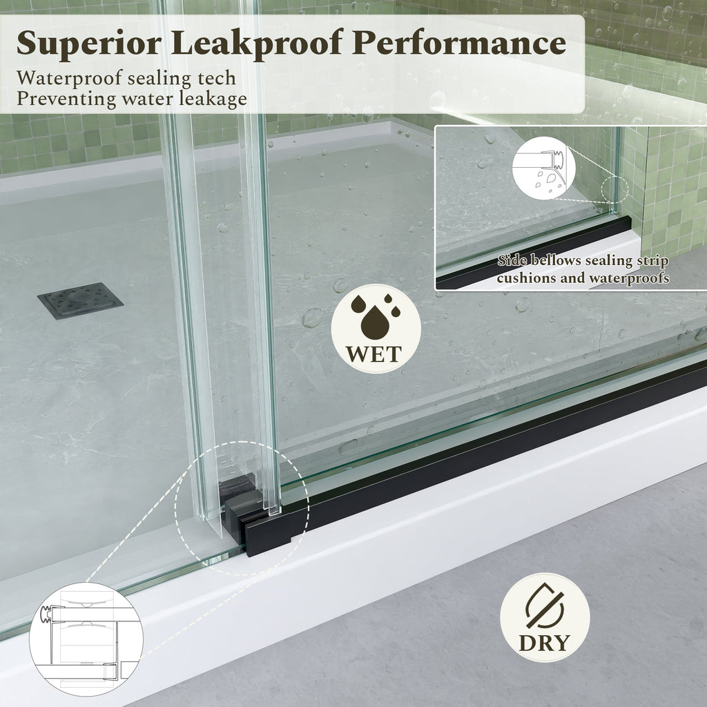 56-60"W x 60"H Frameless Sliding Tub Shower Door Enclosure