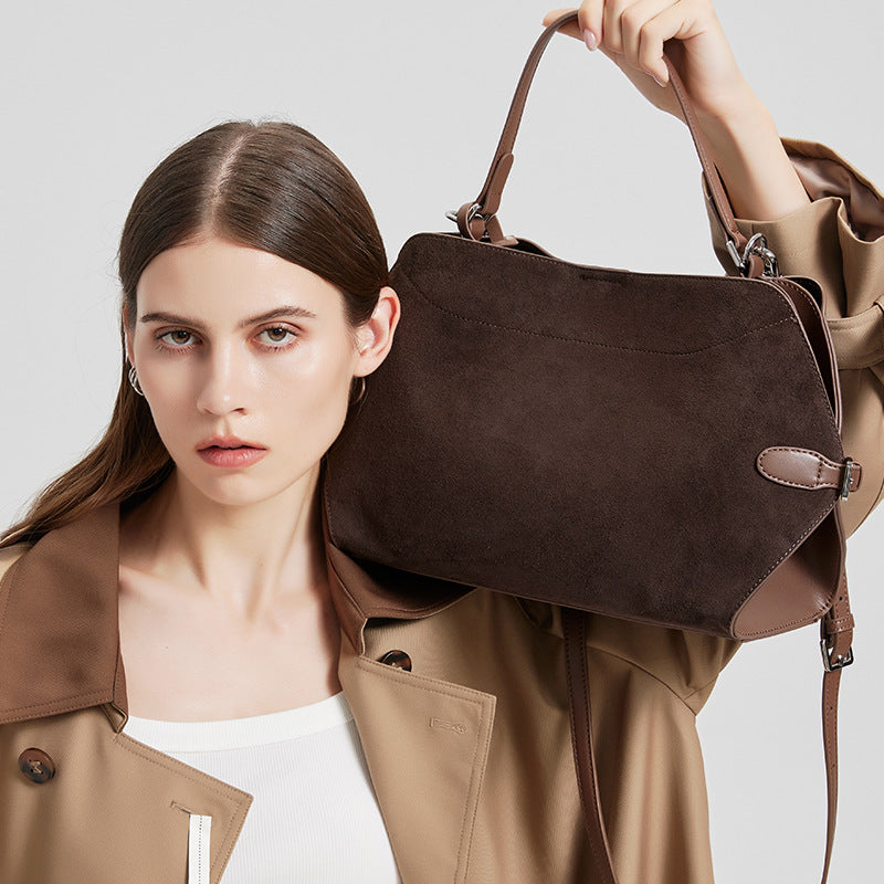 Genuine Deer Suede Brushed Leather Crossbody Bag Versatile