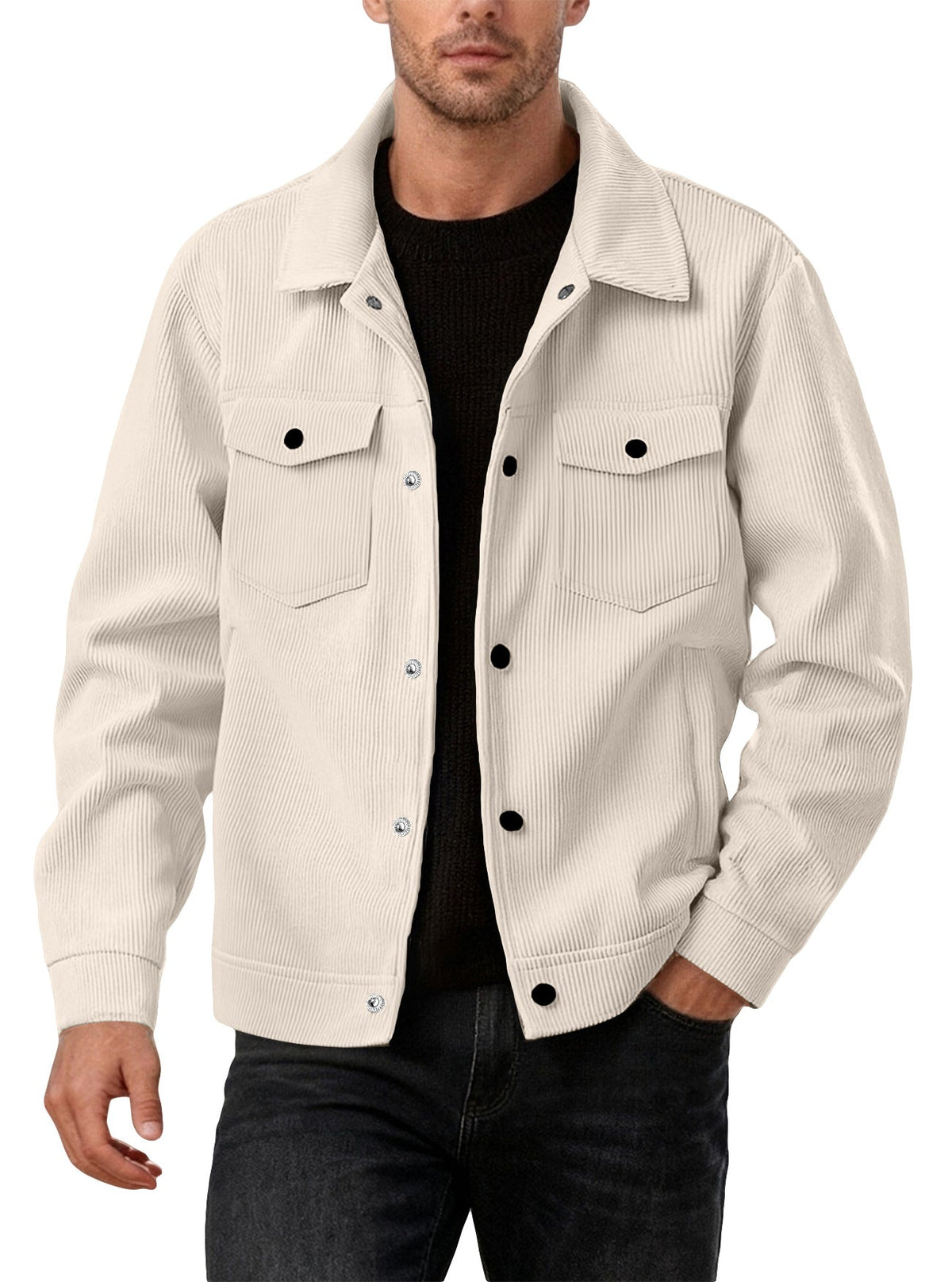 New European And American Men's Casual Solid Color Lapel Single-breasted Corduroy Jacket For Spring And Autumn, Cross-border Foreign Trade Amazon Style